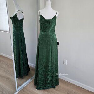 Lulus Satin Jacquard Maxi Dress Small New With Tags Emerald Green Simply Dreamy
